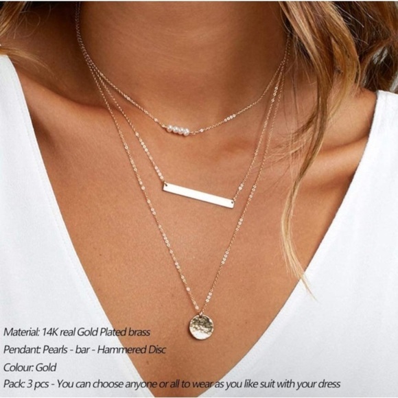 Women’s Necklace 14K Gold Plated Pendant three piece necklace for women - Picture 2 of 7